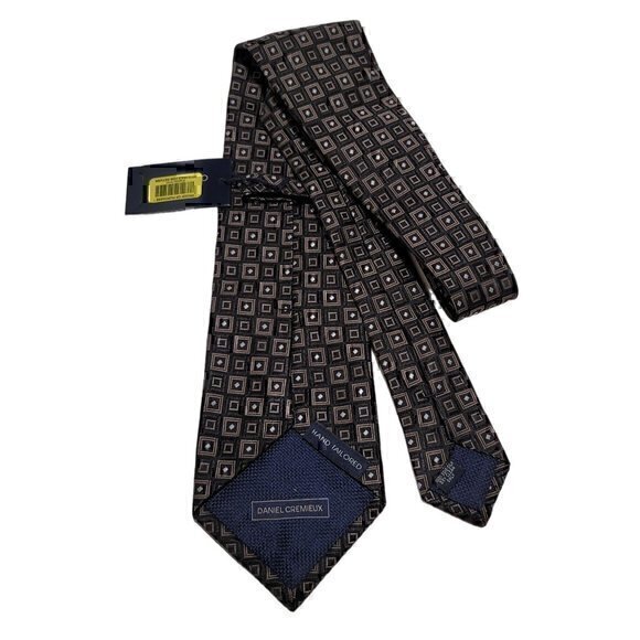 Daniel Cremieux Silk Tie Black Hand Tailored Square Geometric Print - Picture 2 of 7
